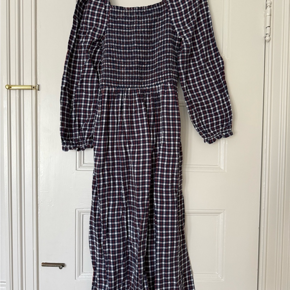J. Crew Navy and White Checkered Long Sleeve Dress